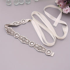 Beaded Flower Rhinestone Decor Waistband Sash Belt Bridal Accessory