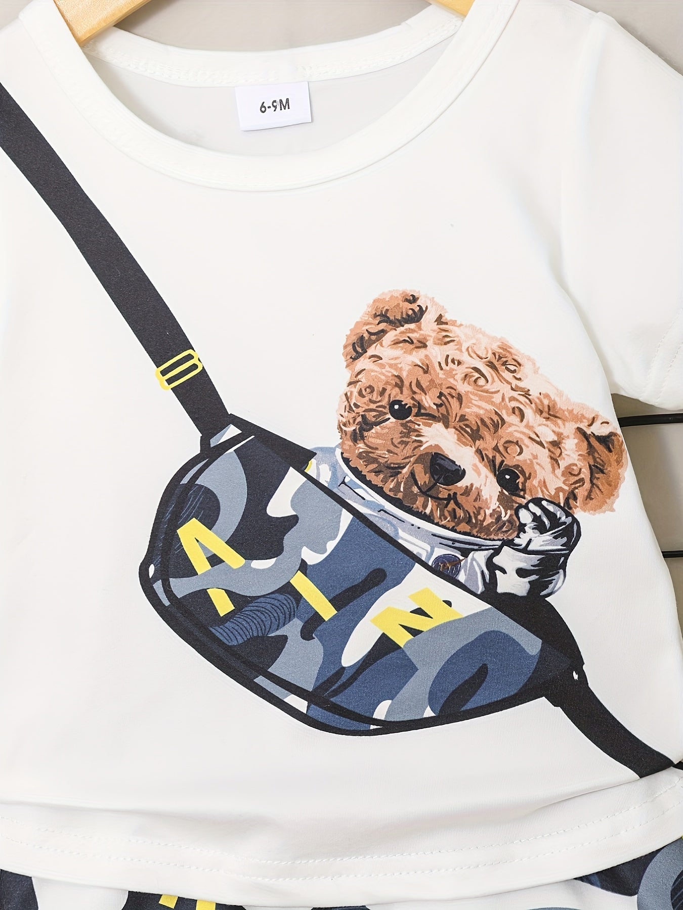 Baby Boy's Bear Print T Shirt & Plaid Shorts Set