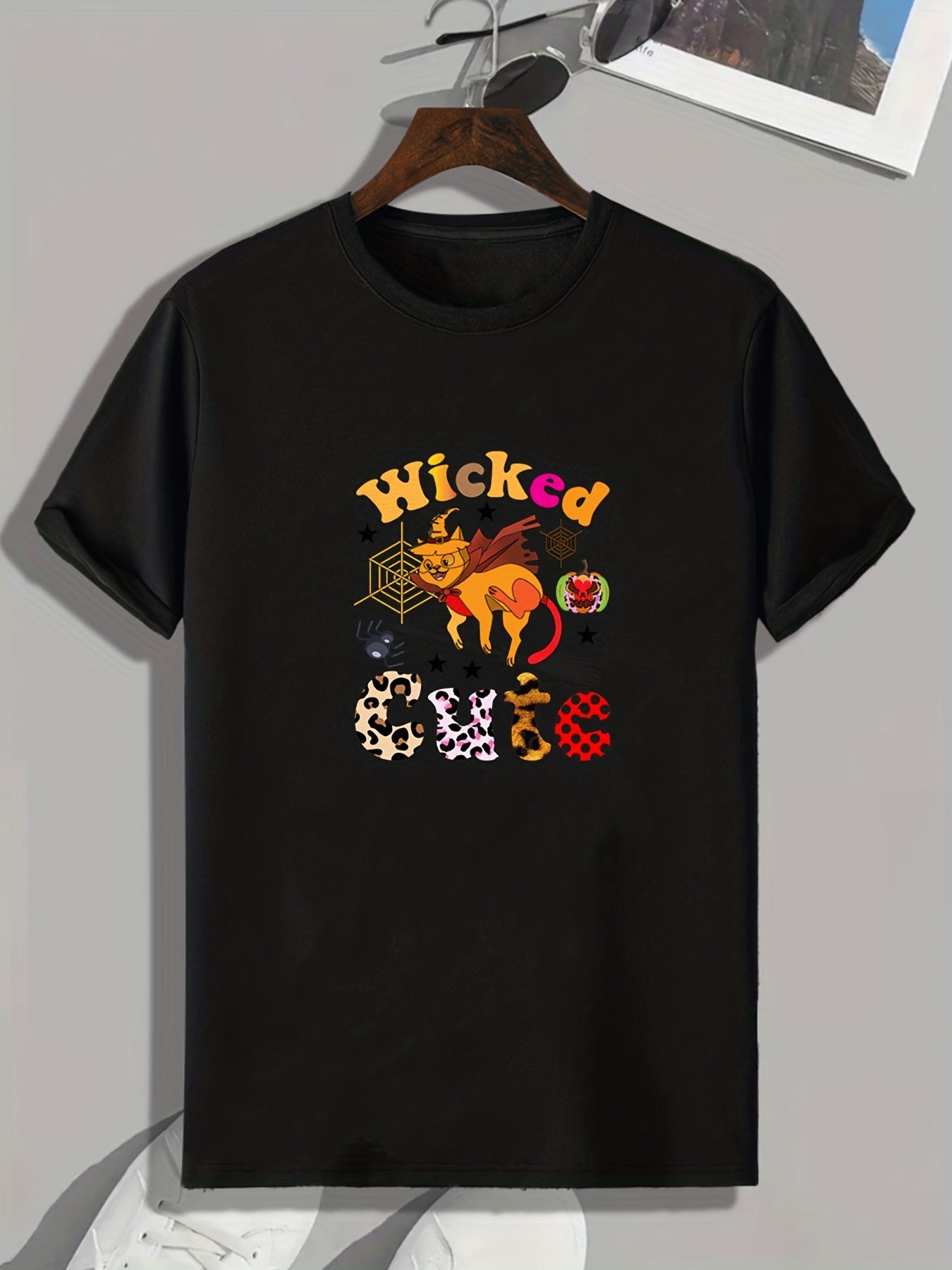 Men's Halloween Cat Graphic Print T-shirt