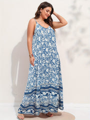 Retro Dress Women's Plus Floral & Tribal Print Round Neck Maxi Dress