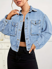Flap Pocket Denim Coat Long Sleeve