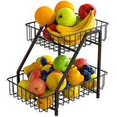2 Tier Countertop Fruit Basket Bowl Metal Wire Storage Basket