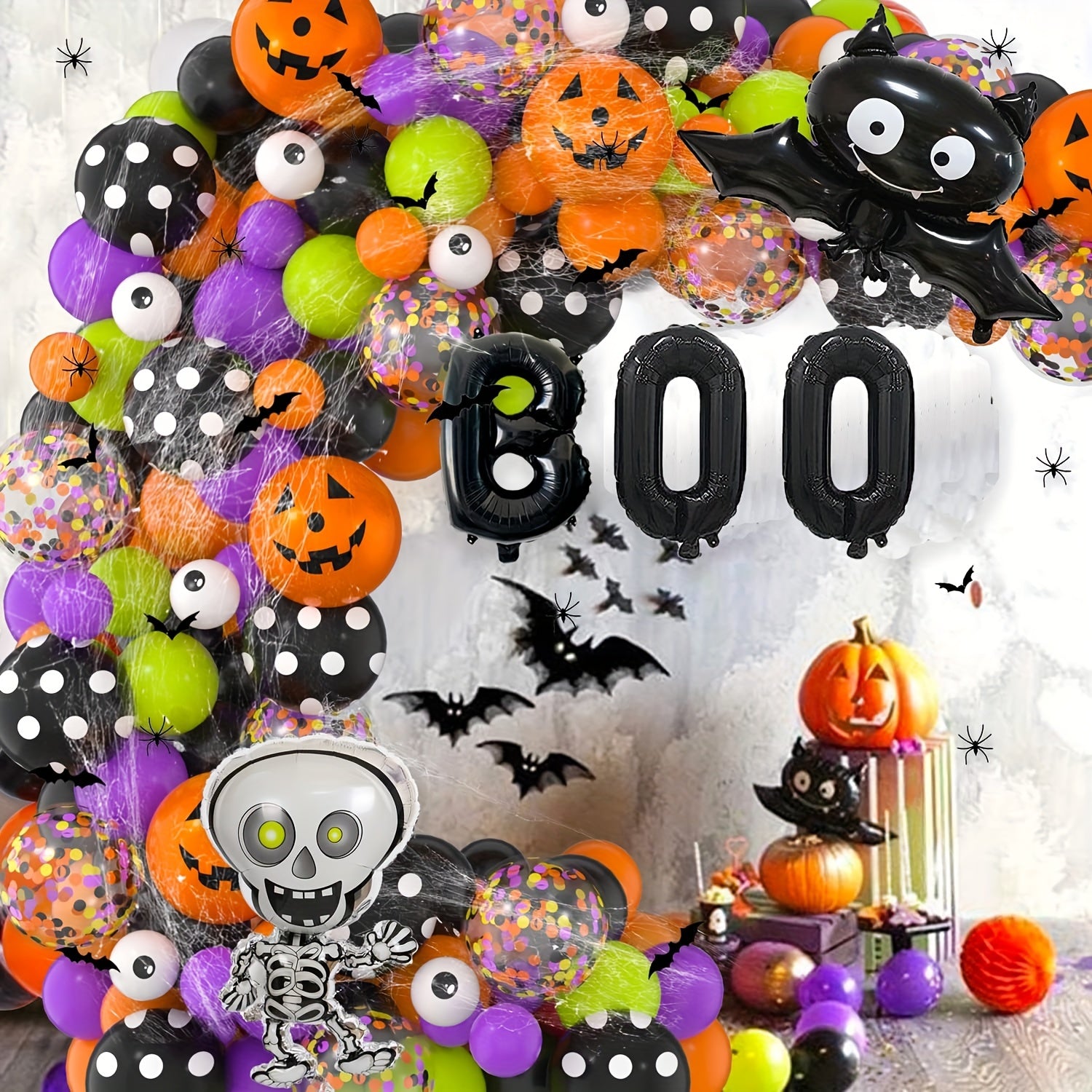 123pcs Halloween Balloon Garland Kit Purple Green Orange Eye Latex Balloons