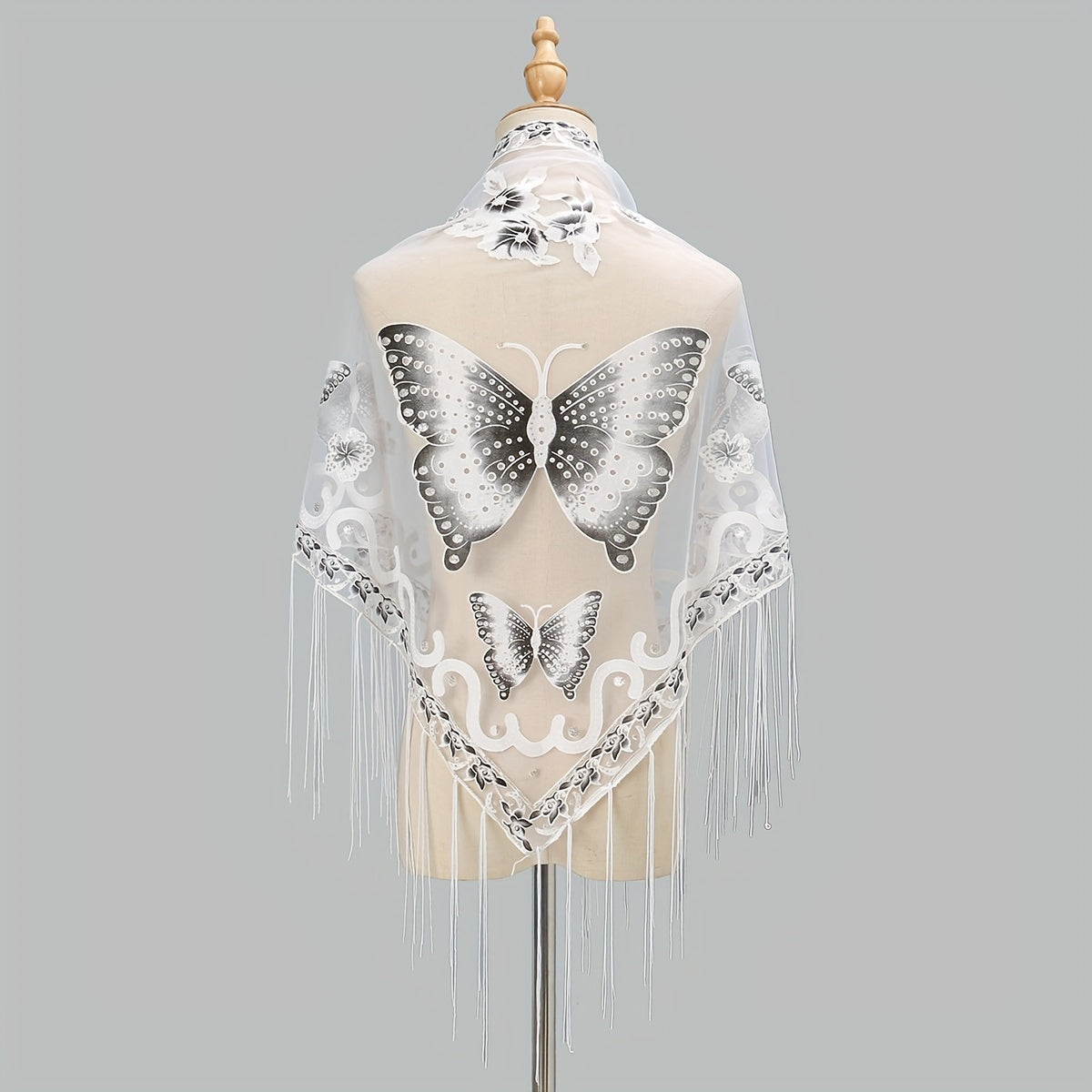 Tassel Butterfly Print Shawl Triangular Scarf for Women