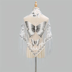Tassel Butterfly Print Shawl Triangular Scarf for Women