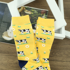 Men's Cartoon Cow Crew Socks x 2 Pairs