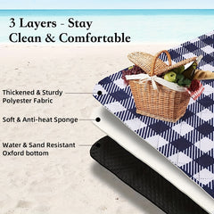 XL Waterproof Picnic Blanket Gingham Mat Beach Camping