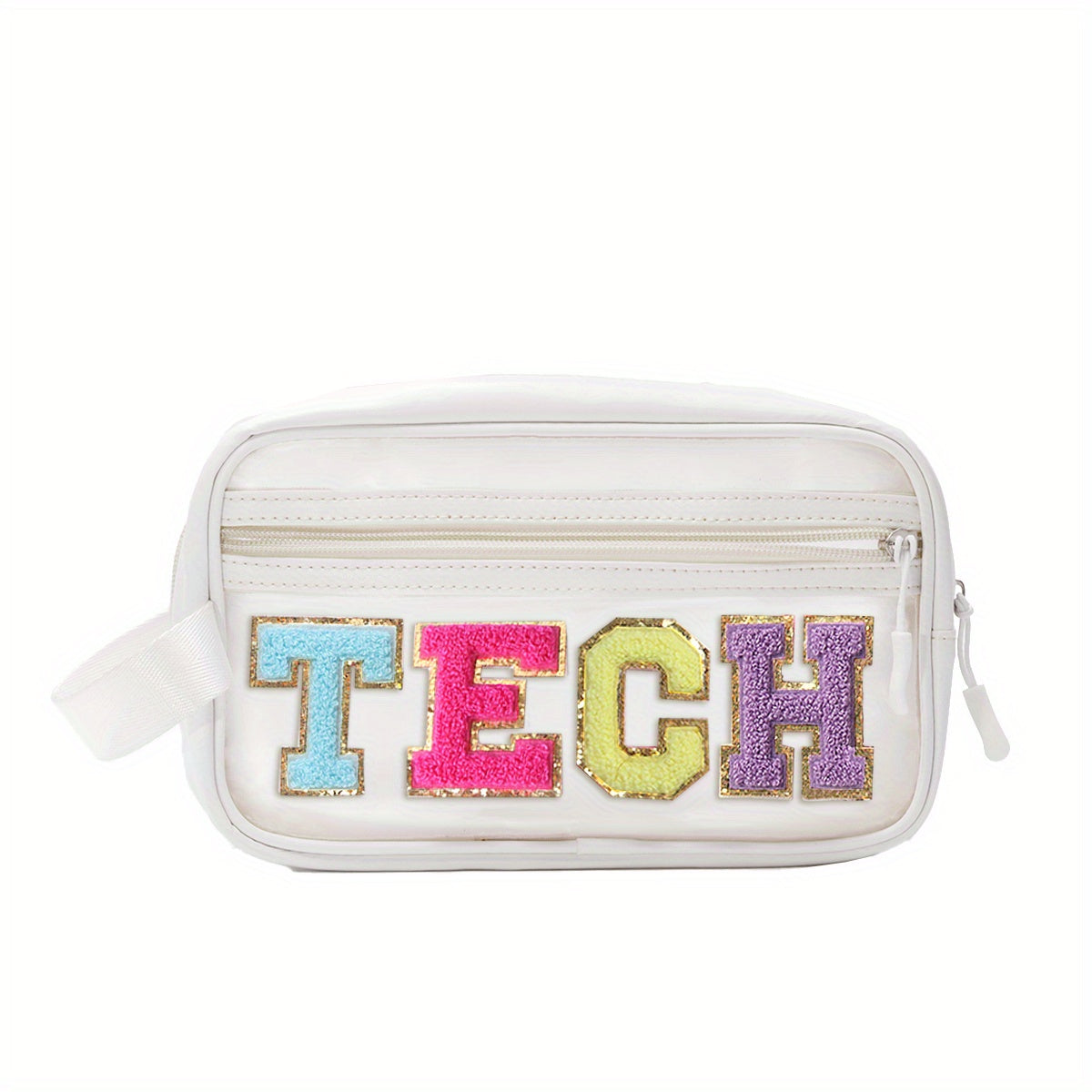 Preppy Chenille Letter Patch Clear Makeup Bag for Travel School Office