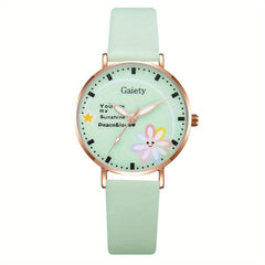 Flower Smile Face Cartoon Girls Quartz Watch Leather Daughter Gift