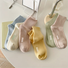 6 Pairs Letter Print Mid Tube Socks Women Stockings & Hosiery