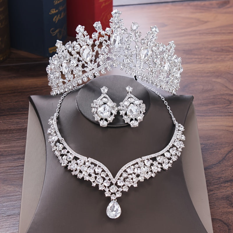 Baroque Crystal Crown Tiara Bridal Jewelry Sets