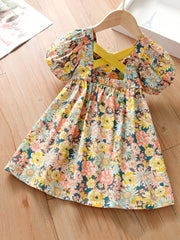 Toddler Girls Short Puff Sleeve Floral Dress Kids Summer Outfit