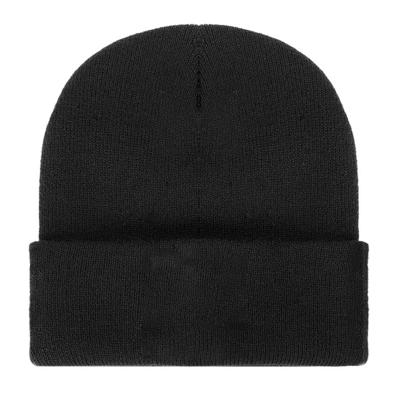 Men's Solid Knitted Hat in Black - Warm Winter Beanie Cap