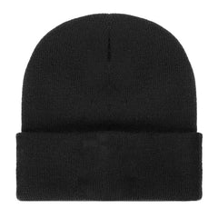Men's Solid Knitted Hat in Black - Warm Winter Beanie Cap