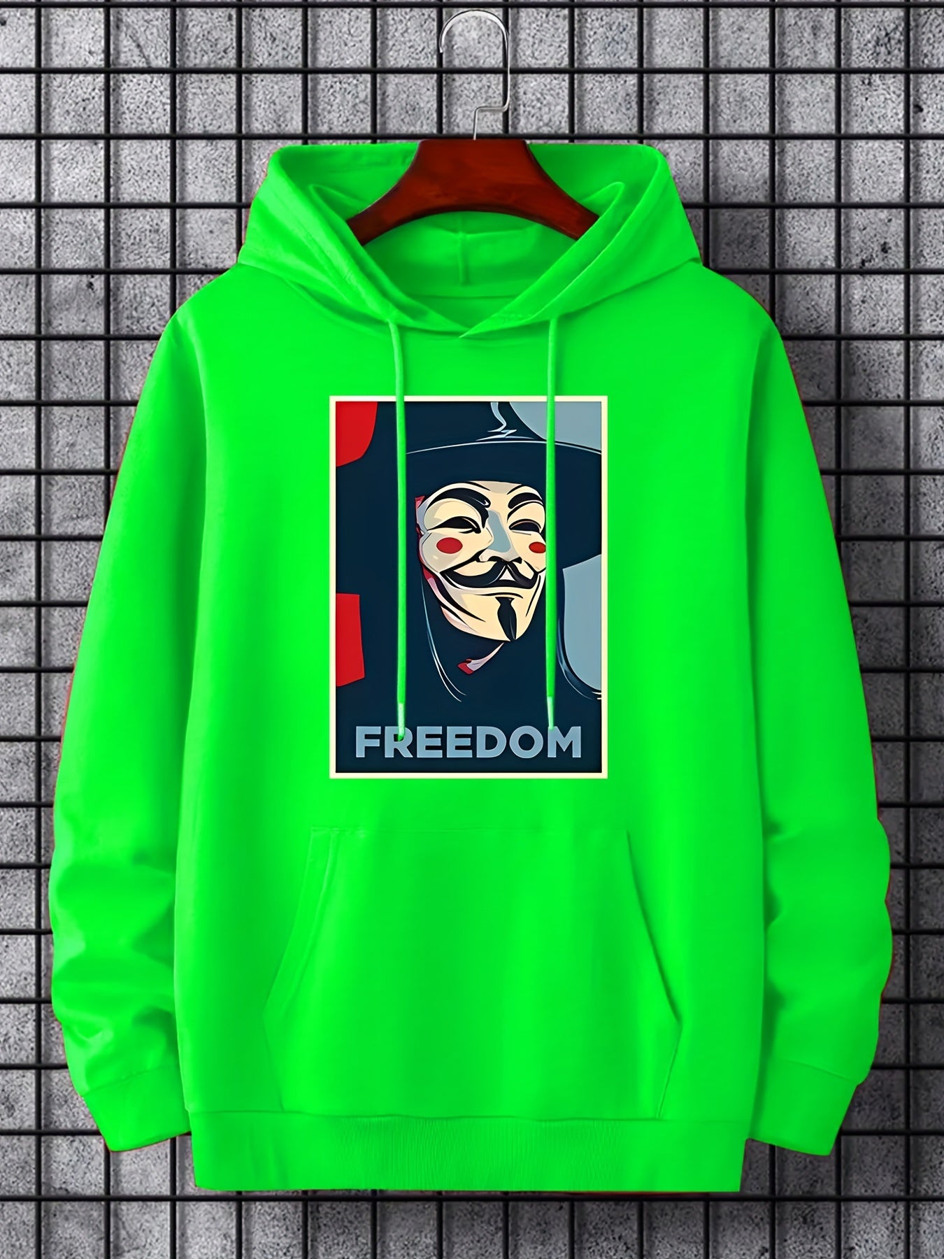 Men's Casual FREEDOM Print Hooded Sweatshirt Long Sleeve