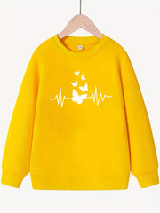 Butterfly & Heart Rate Print Smart Sweatshirt For Girls