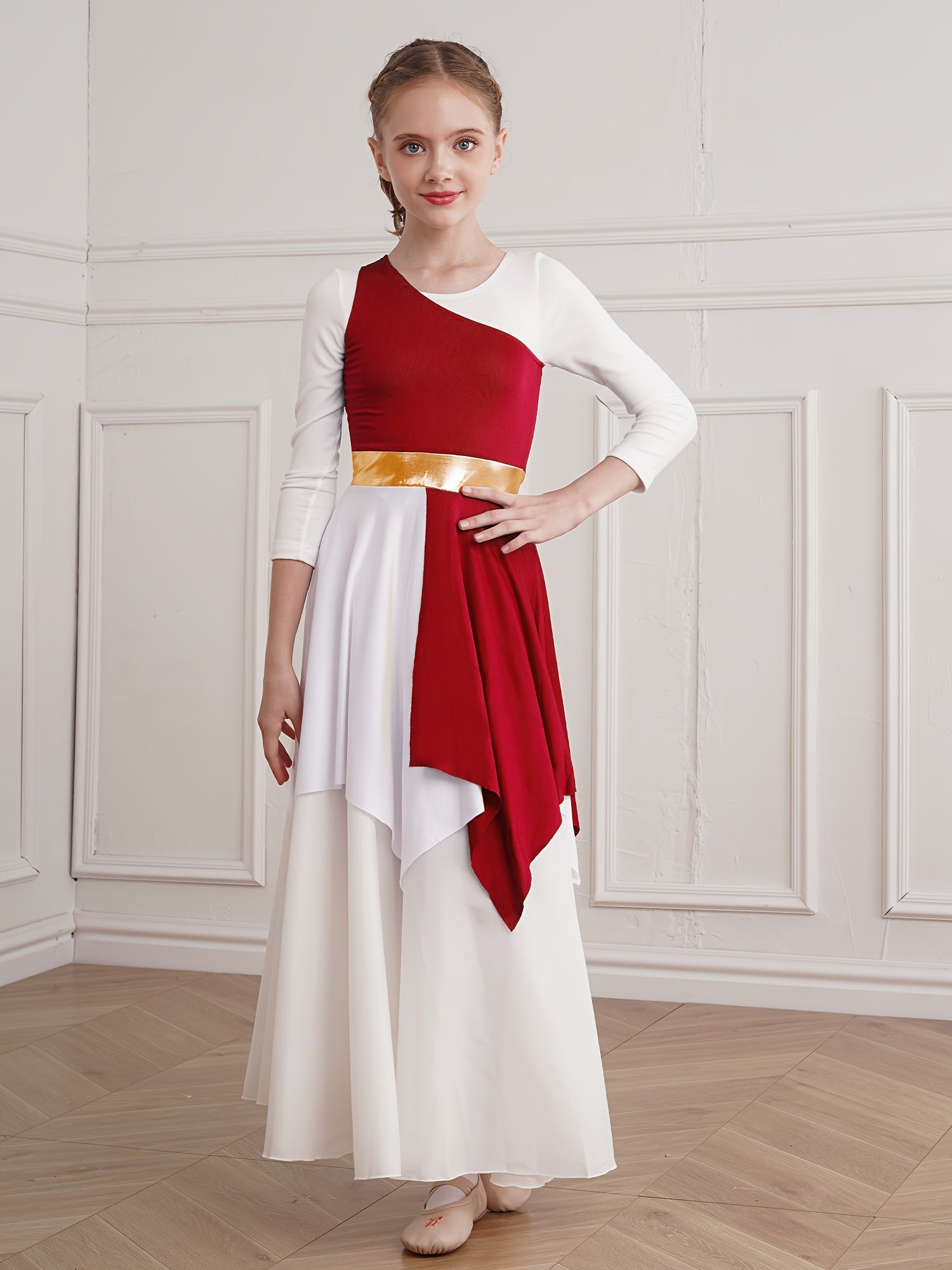 Girls Shoulder Asymmetrical Praise Dance Dress Worship Lyrical Dance