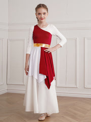 Girls Shoulder Asymmetrical Praise Dance Dress Worship Lyrical Dance