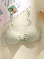 3pcs Girls Cami Bras Solid Threaded Bow Decor Comfortable Undershirt