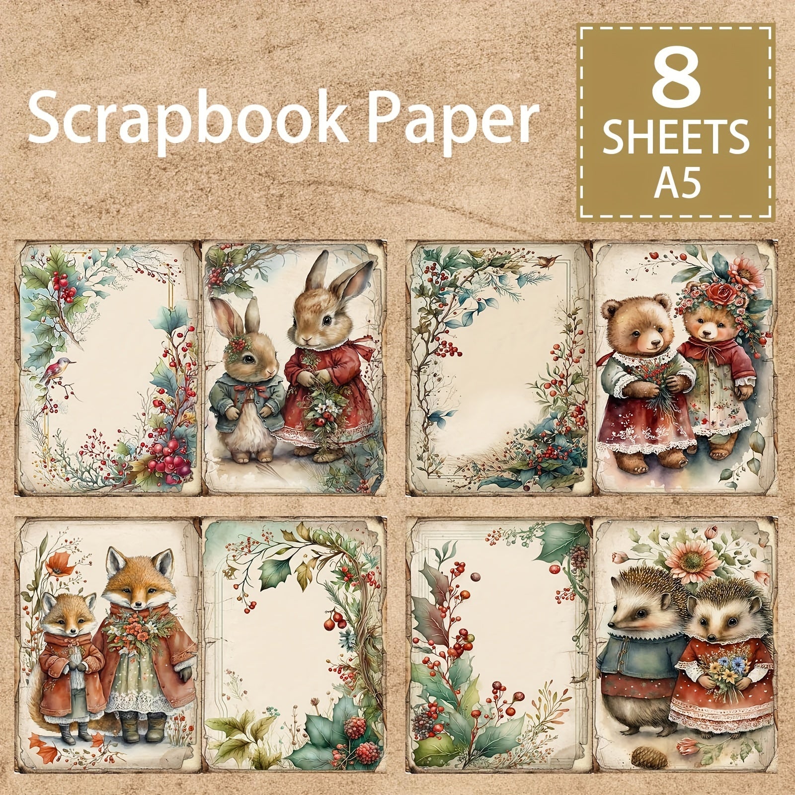 8 Christmas Animals Decoration DIY Student Stationery Retro Diary Pages