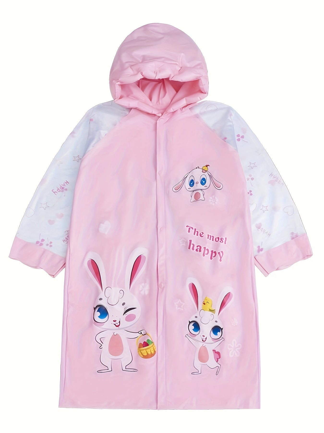 Sweet Girls Boys Splicing Bunny Long Sleeve Hooded Raincoat