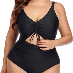 Swimsuit Women's Solid V Neck Lace One Piece Bathing Suit