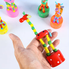4pcs Swing Station Bucket Animal Finger Toy Wooden Giraffe Dance Toy
