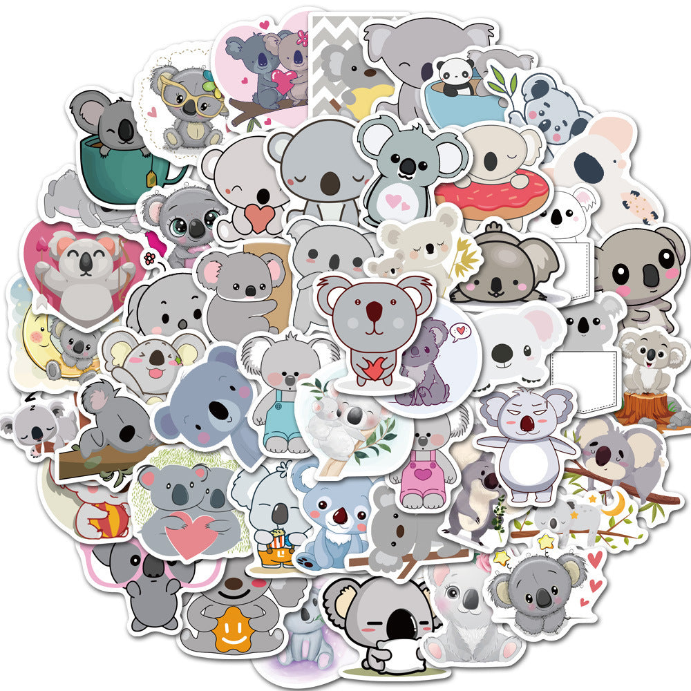 50pcs Koala Cartoon Vinyl Stickers Reusable for Laptops Phones Guitars & More