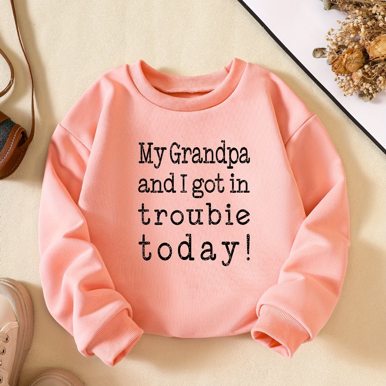 Girls Letter Print Sweatshirt Round Neck Long Sleeve Casual Pullover