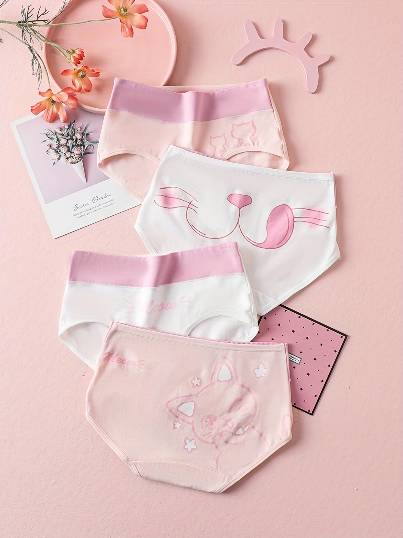 4pcs Letter & Heart Print Briefs Women's Panties