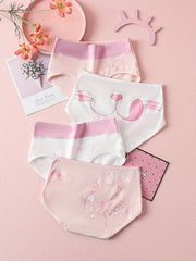 4pcs Letter & Heart Print Briefs Women's Panties