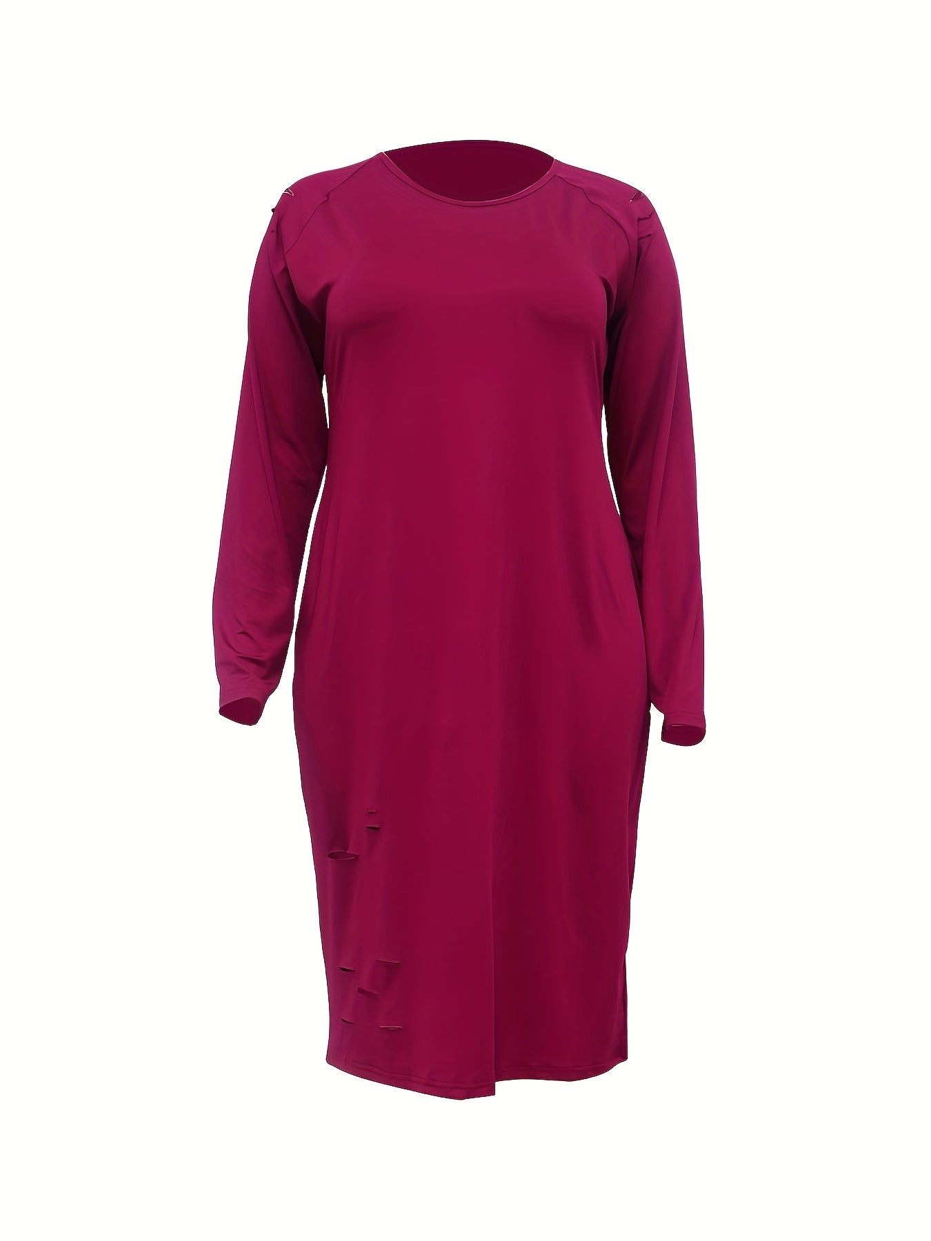 Casual Dress Women's Plus Solid Ripped Long Sleeve