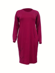 Casual Dress Women's Plus Solid Ripped Long Sleeve