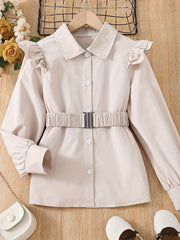 Girls Ruffled Shirt With Belt - Autumn/Spring Kids Clothes
