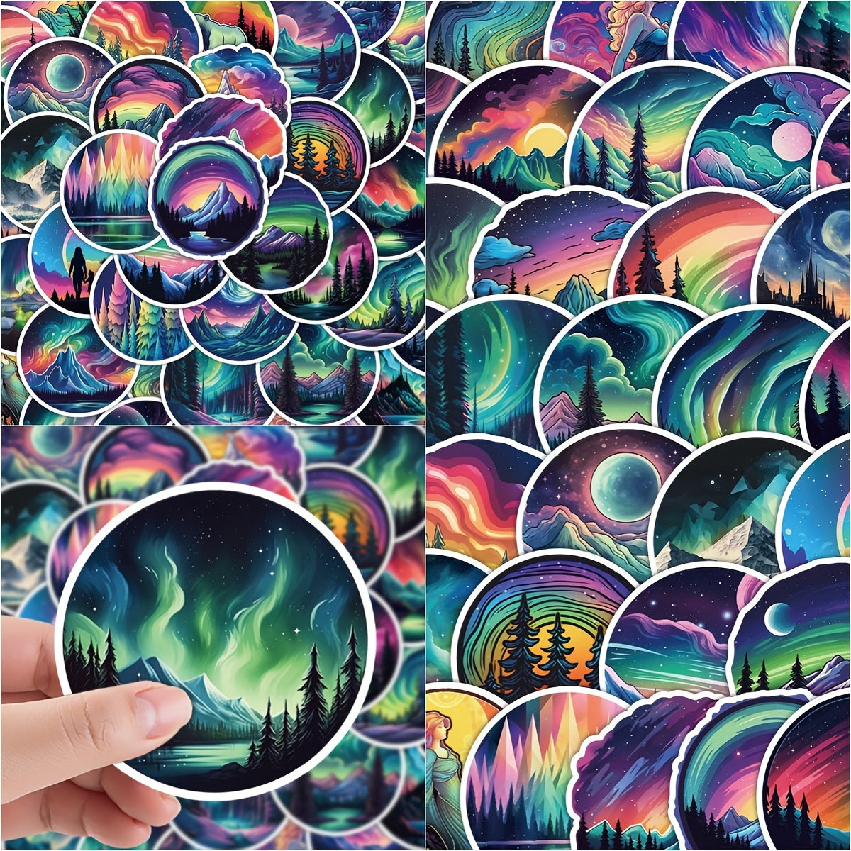 50pcs Northern Lights Series Stickers Waterproof DIY Decorative Sticker