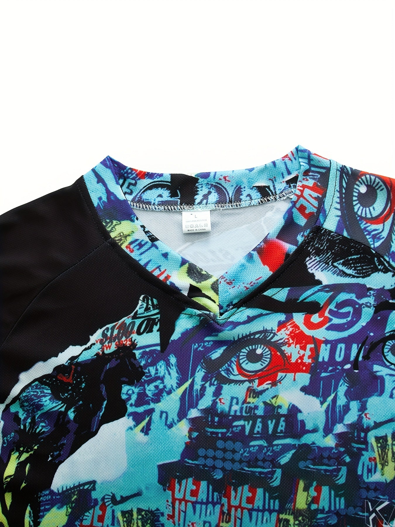 Men's Doodles Print V Neck Tee Spring Fall Outdoor