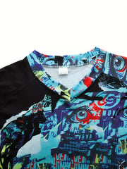 Men's Doodles Print V Neck Tee Spring Fall Outdoor