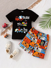 Boys Born To Dig Excavator Graphic Casual Outfit Set