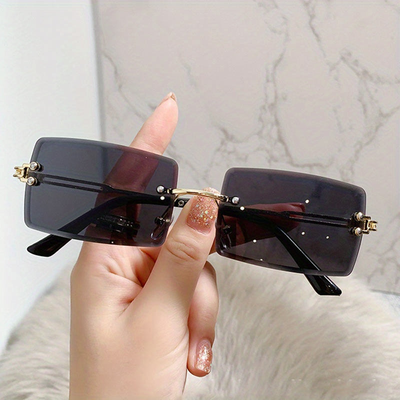 Rectangular Rimless Gradient Shading Sunglasses Women's Eyewear