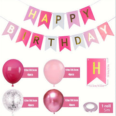 16pcs Happy Birthday Gold Banner Sequin Balloon Set
