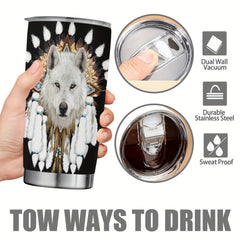 20oz Indian Wolf Stainless Steel Tumbler - Insulated Travel Mug