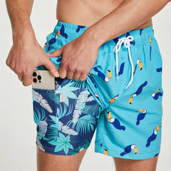 Men's Floral Pattern Print Sports Shorts with Zipper Pocket