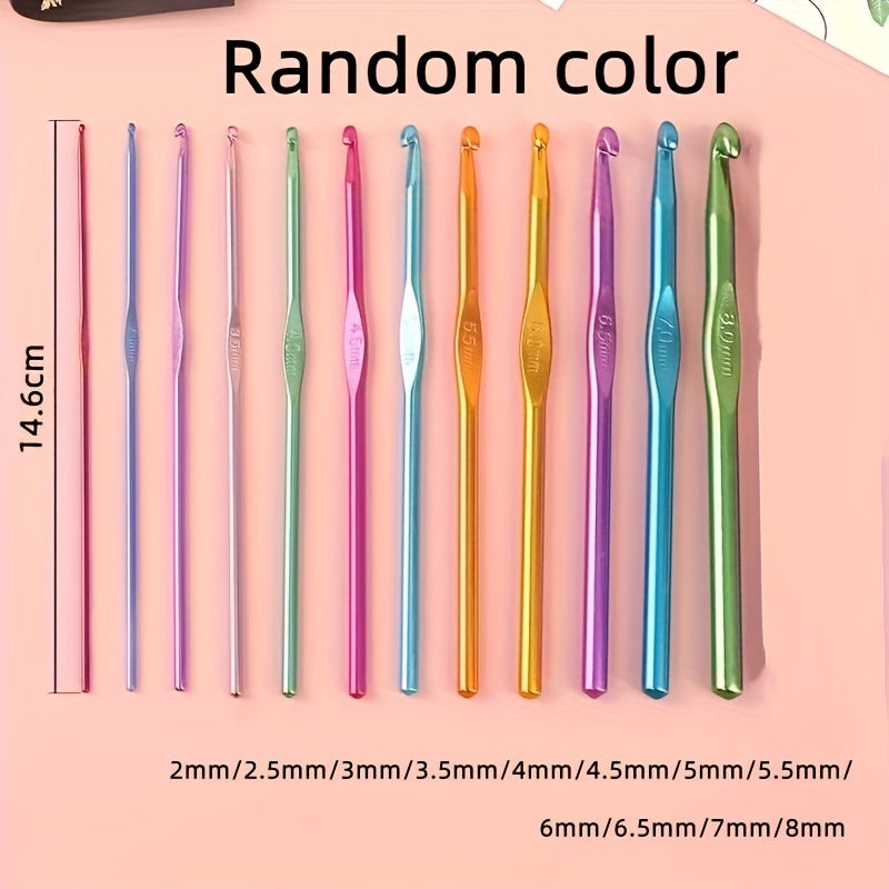 Colorful Aluminum Crochet Hooks Set 2mm-10mm Craft Yarn Knitting Needles Kit