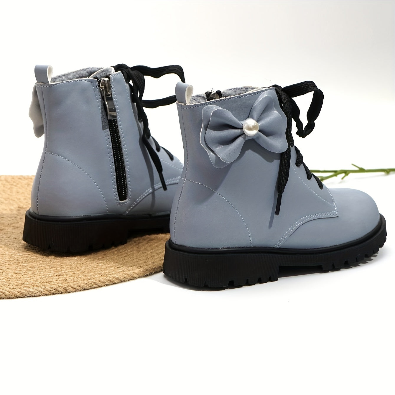 Bowknot Plus Fleece Boots With Zipper For Girls