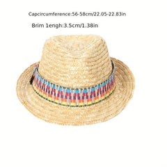 Colorful Strap Sun Hat Western Straw Hat Jazz Fedora