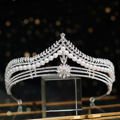 Faux Pearl Crystal Bridal Crown Hairband Party Favor Decorations