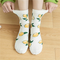 6 Pairs Fruit Print Socks Women's Mid Tube Stockings