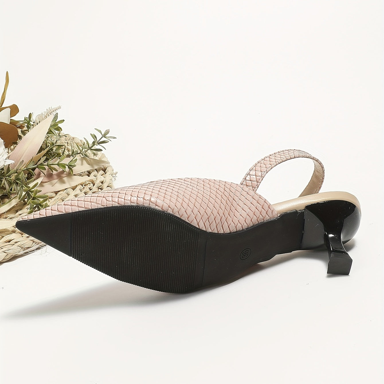 Snakeskin Pattern Kitten Heels Pointed Toe Slingback Sandals