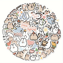 60pcs Little Rabbit Kitten Series Waterproof Sticker DIY Creative Sticker