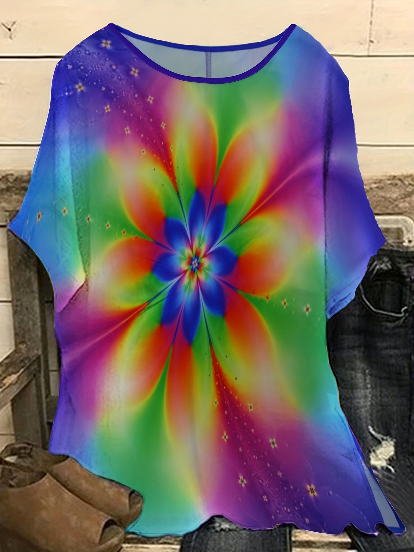 Floral Print Short Sleeve Round Neck T-shirt Plus Size Women's Casual Blouse